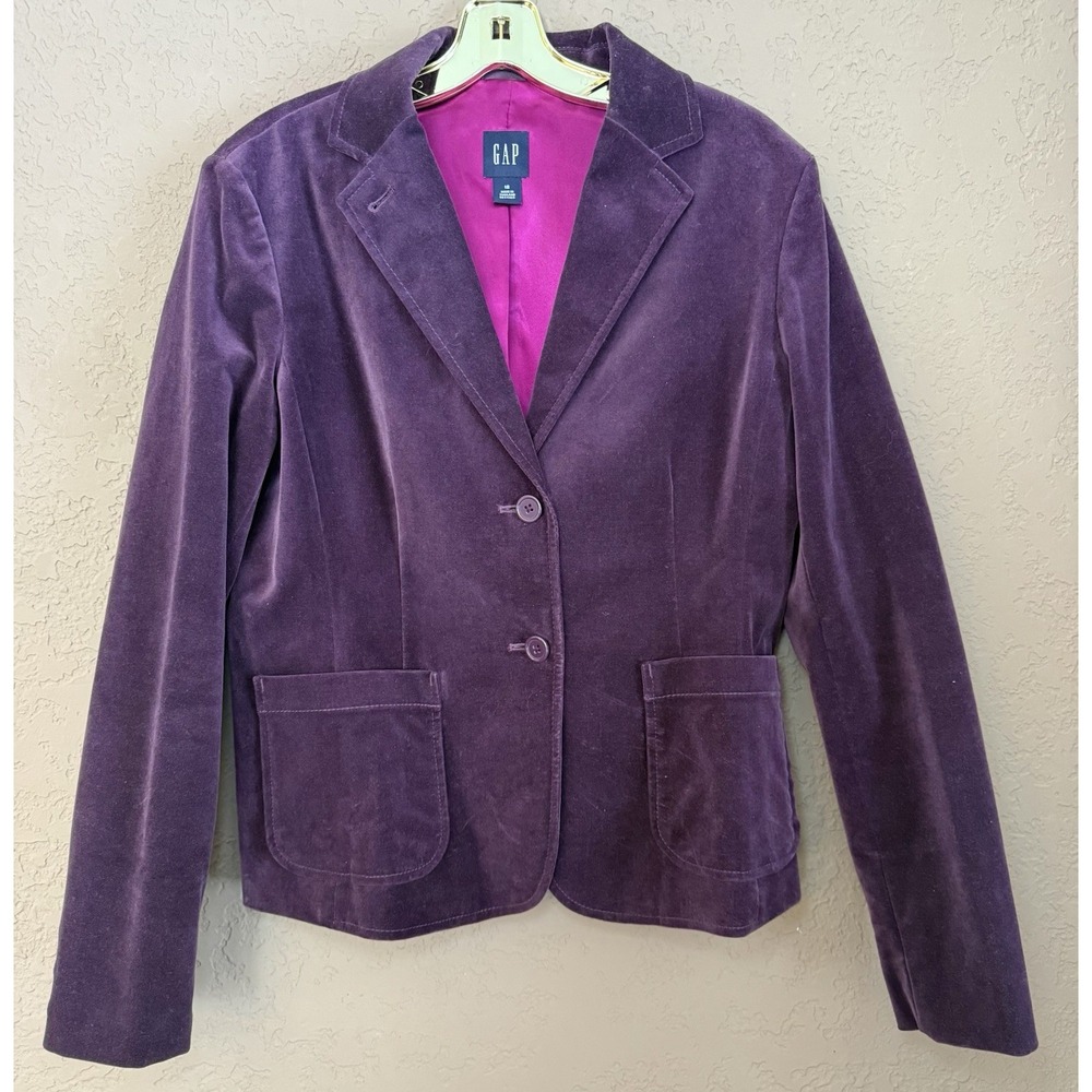 Gap Vtg‎ Y2K Purple Velvet Lined Blazer Jacket 2 Button Women's 12 Retro Preppy